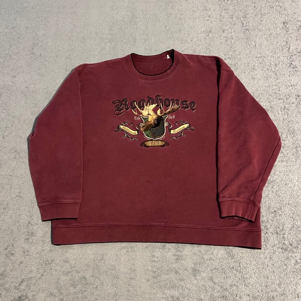 Vintage Croft & Barrow Mens 2XL Moose Embroidered Sweatshirt Burgundy Nature